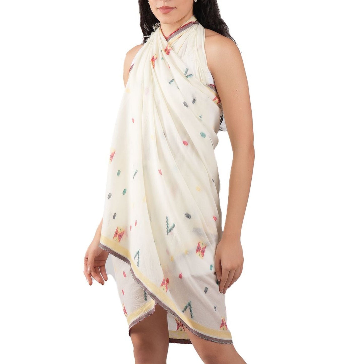 Pixel Woven Cotton Scarf - Ivory