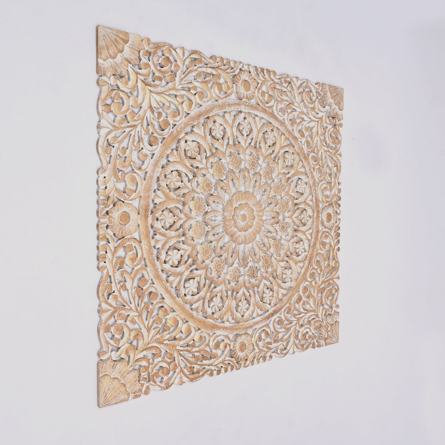 Wooden Floral Hand Carved Mandala Square Wall Decor