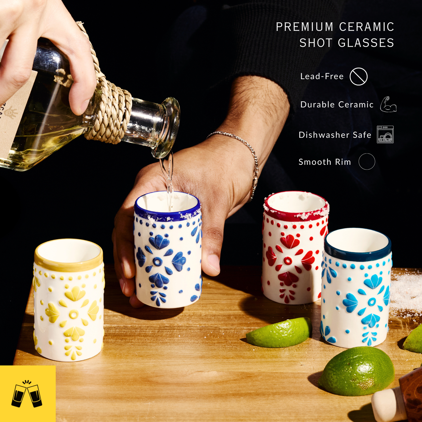 Talavera Floral Ceramic Shot Glasses (3oz)