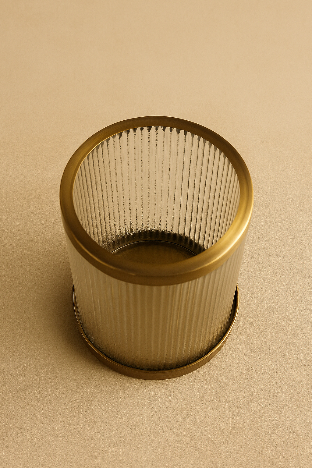 Raíz Studio Vetra Hurricane Holder with Ribbed Glass & Antique Brass Base