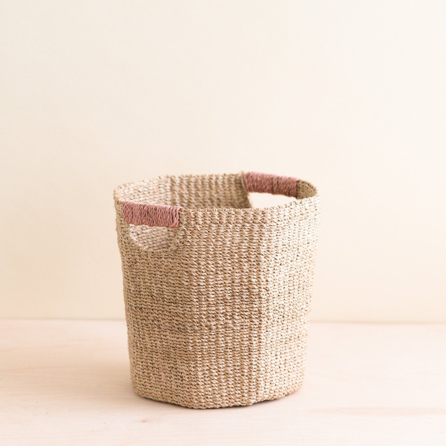 Natural Octagon Basket with Dusty Rose Handle