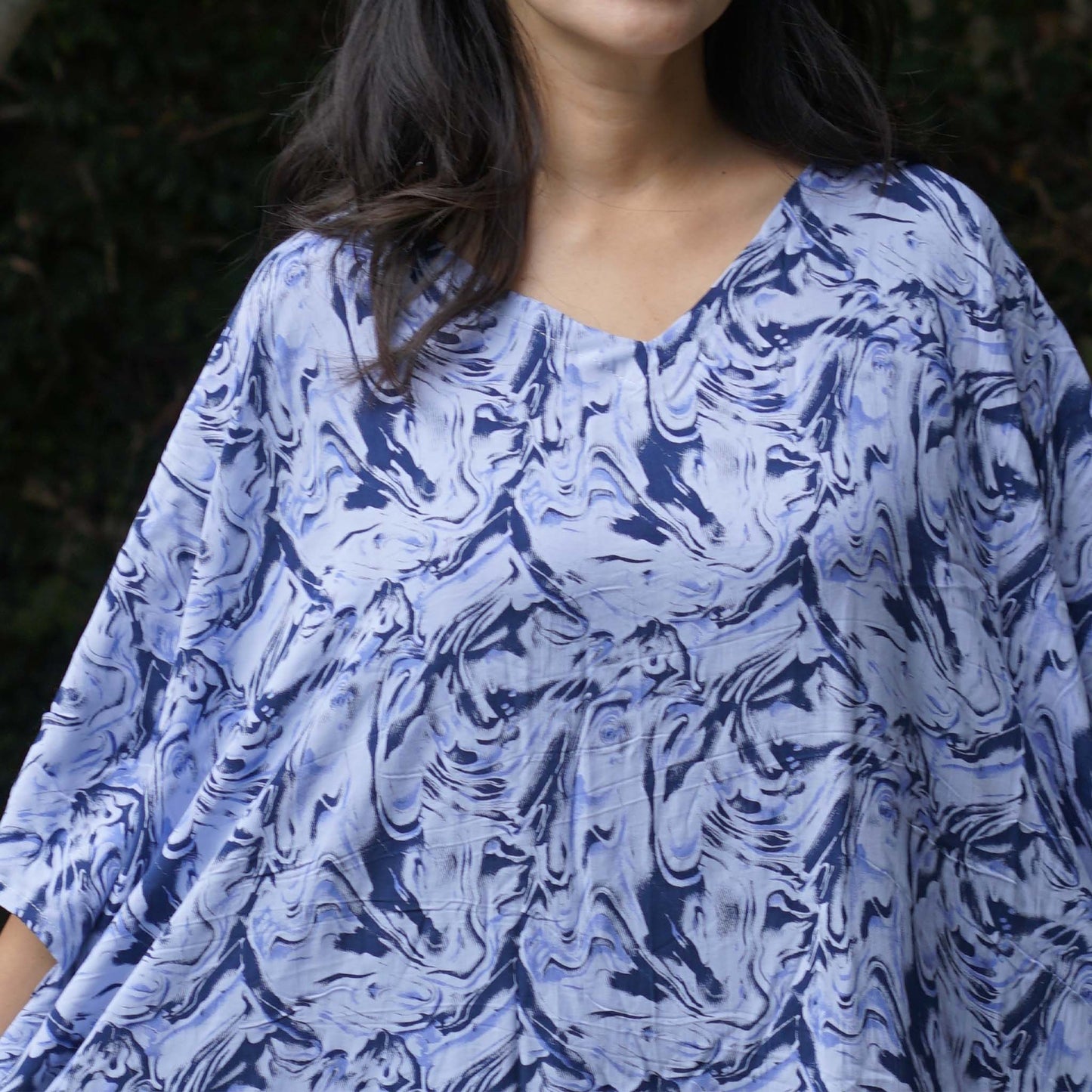 Kaftan Dress Rayon Blue Marble Lightweight