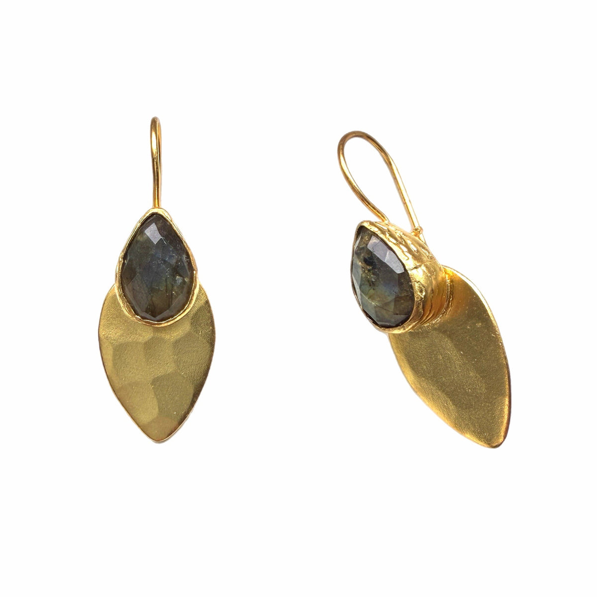 Daria Labradorite Gold Leaf Earrings