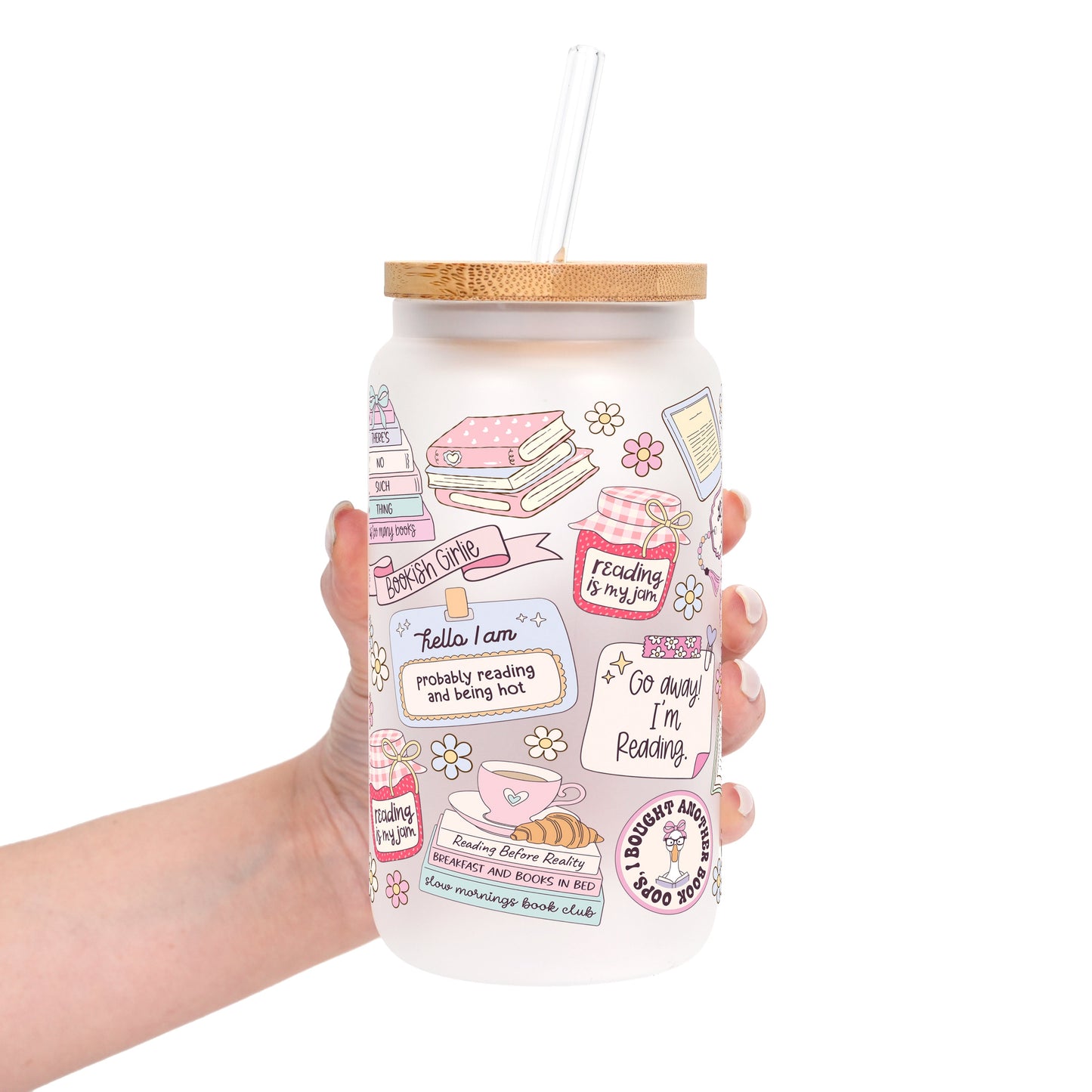 Bookish Girly Cup With Lid & Straw