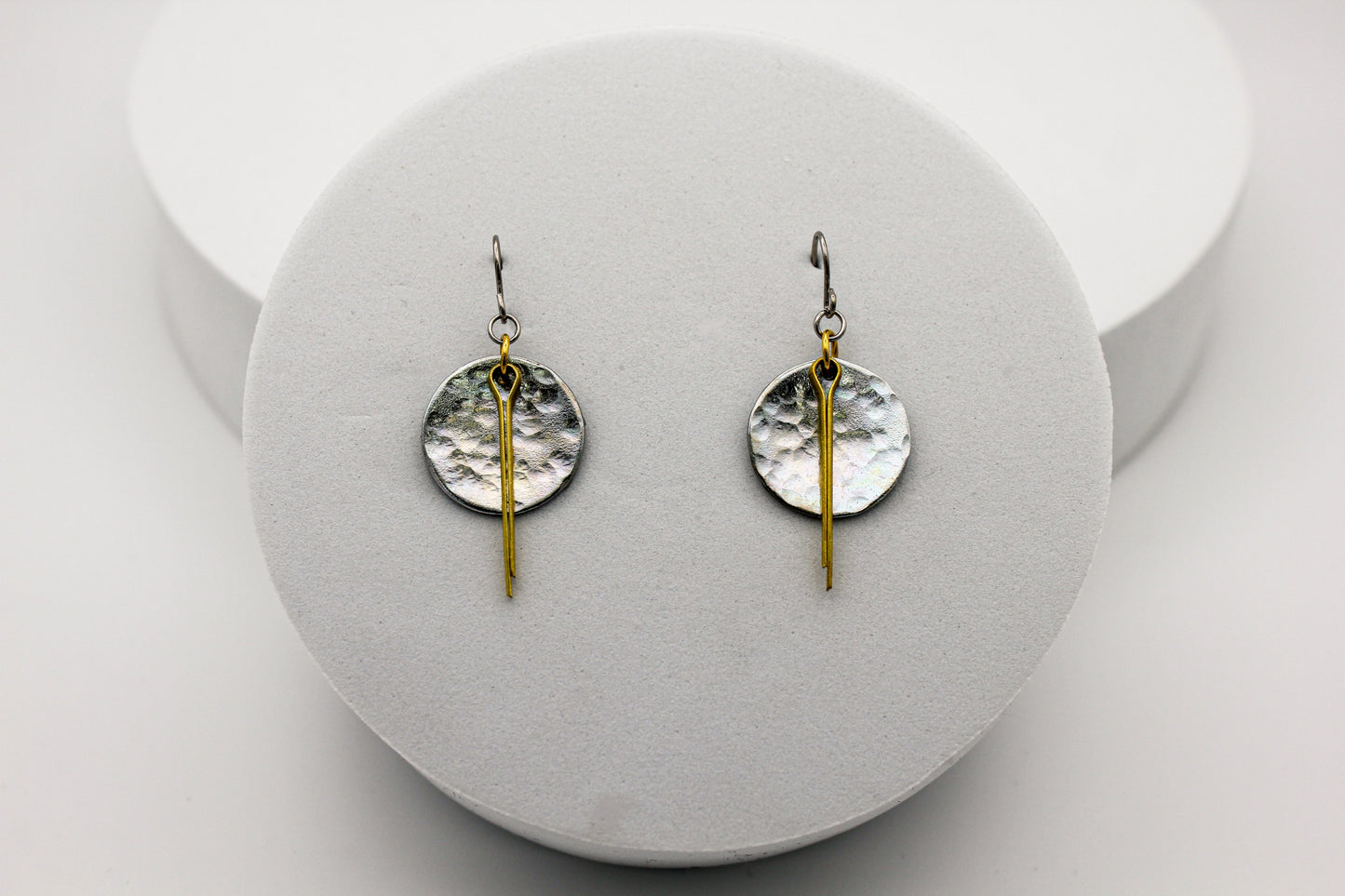 Full Circle Earrings | Repurposed Steel & Brass Automotive Parts | Stainless Steel Ear Wire