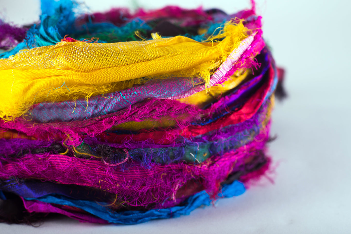 Recycled Sari Silk Multicolored Ribbon Yarn "Tibet Jewels"