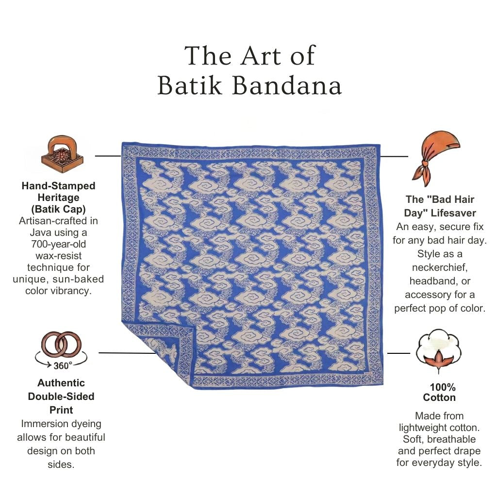 Large 39" Hand Dyed Batik Bandana - Pewter Sky