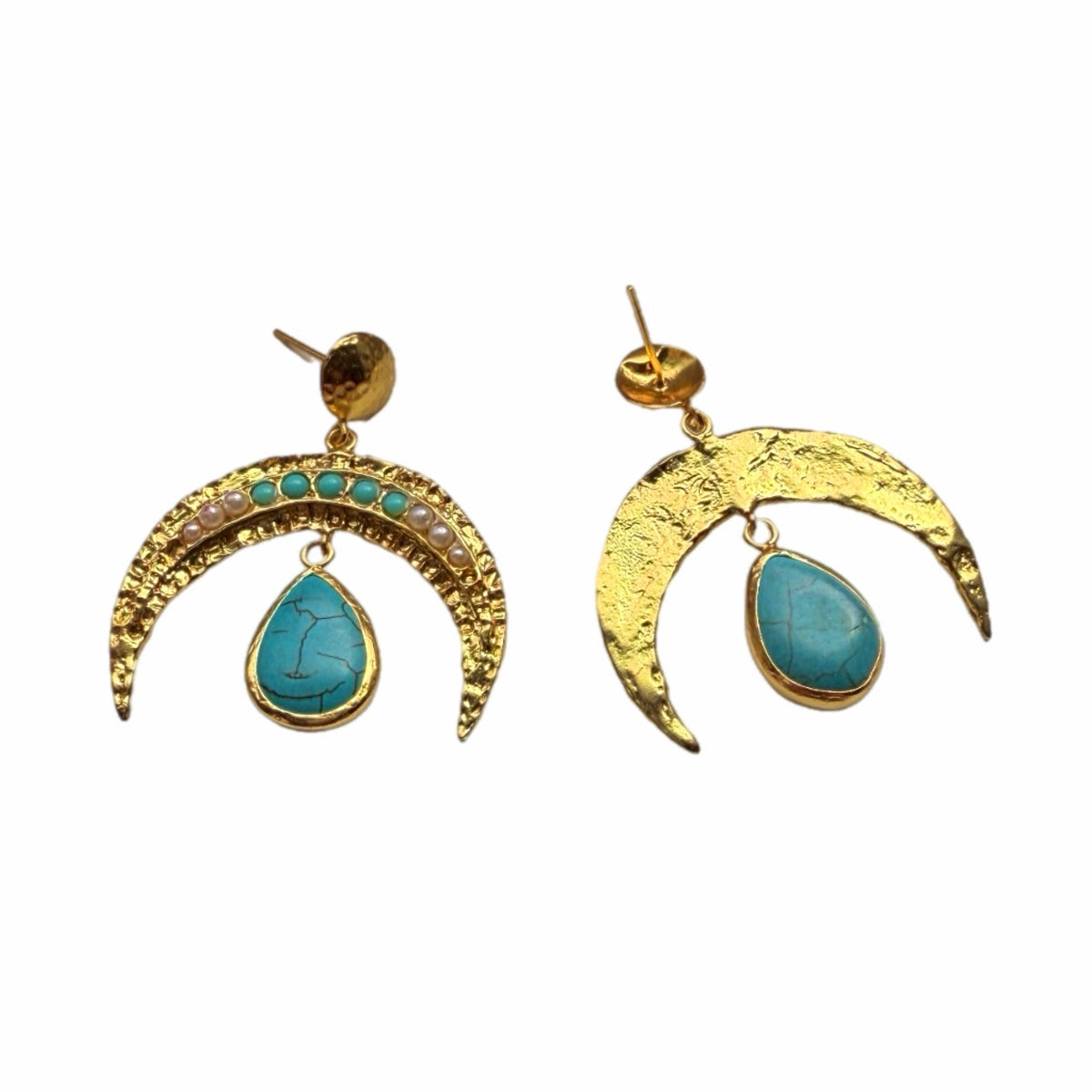 Turquoise and Pearl Cresent Horn Earrings