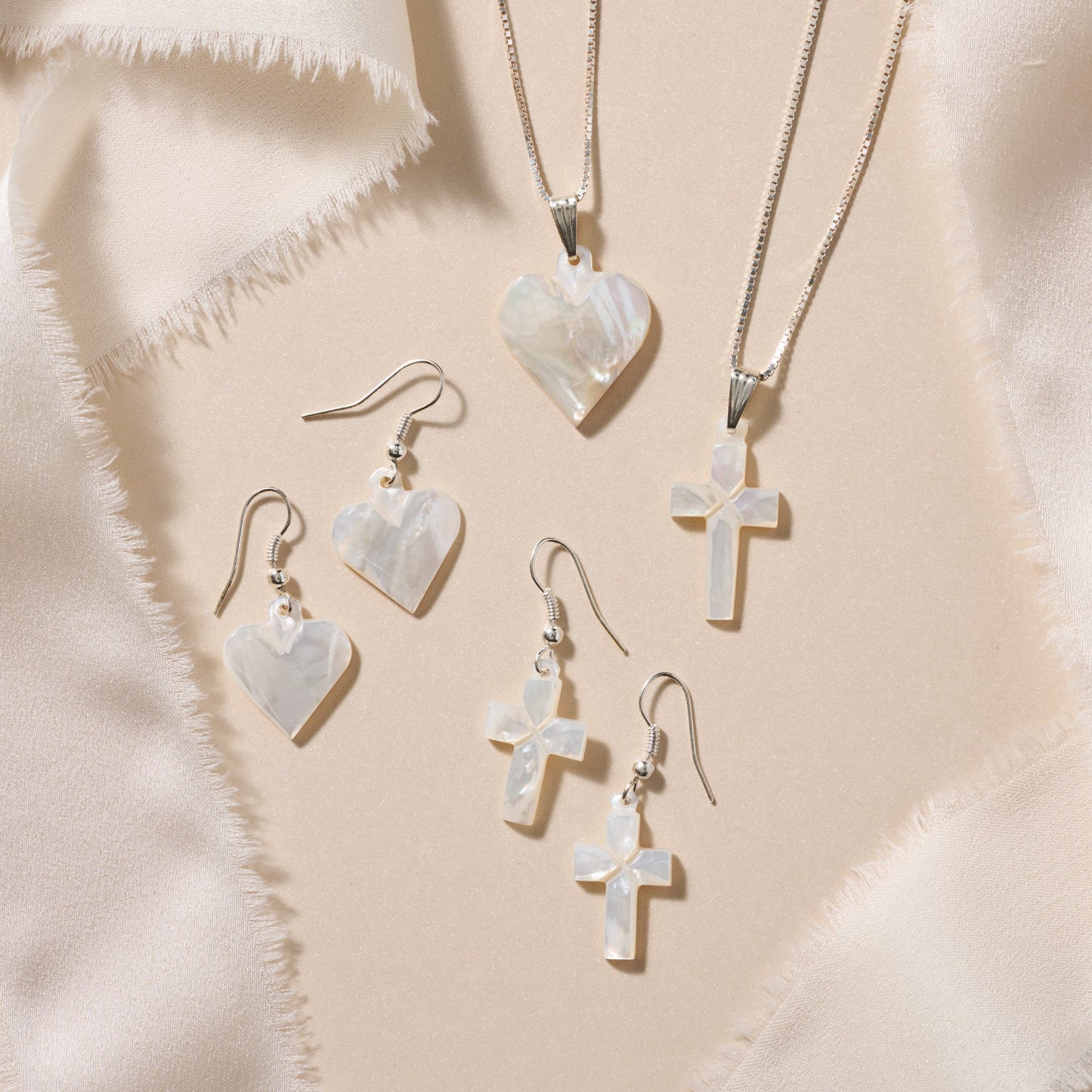 Mother of Pearl Heart Drop Earrings