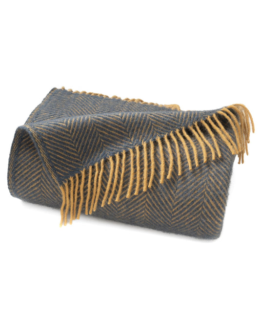 Highland Tweeds Herringbone  Pure New Wool Throw ~ Navy/Gold ~