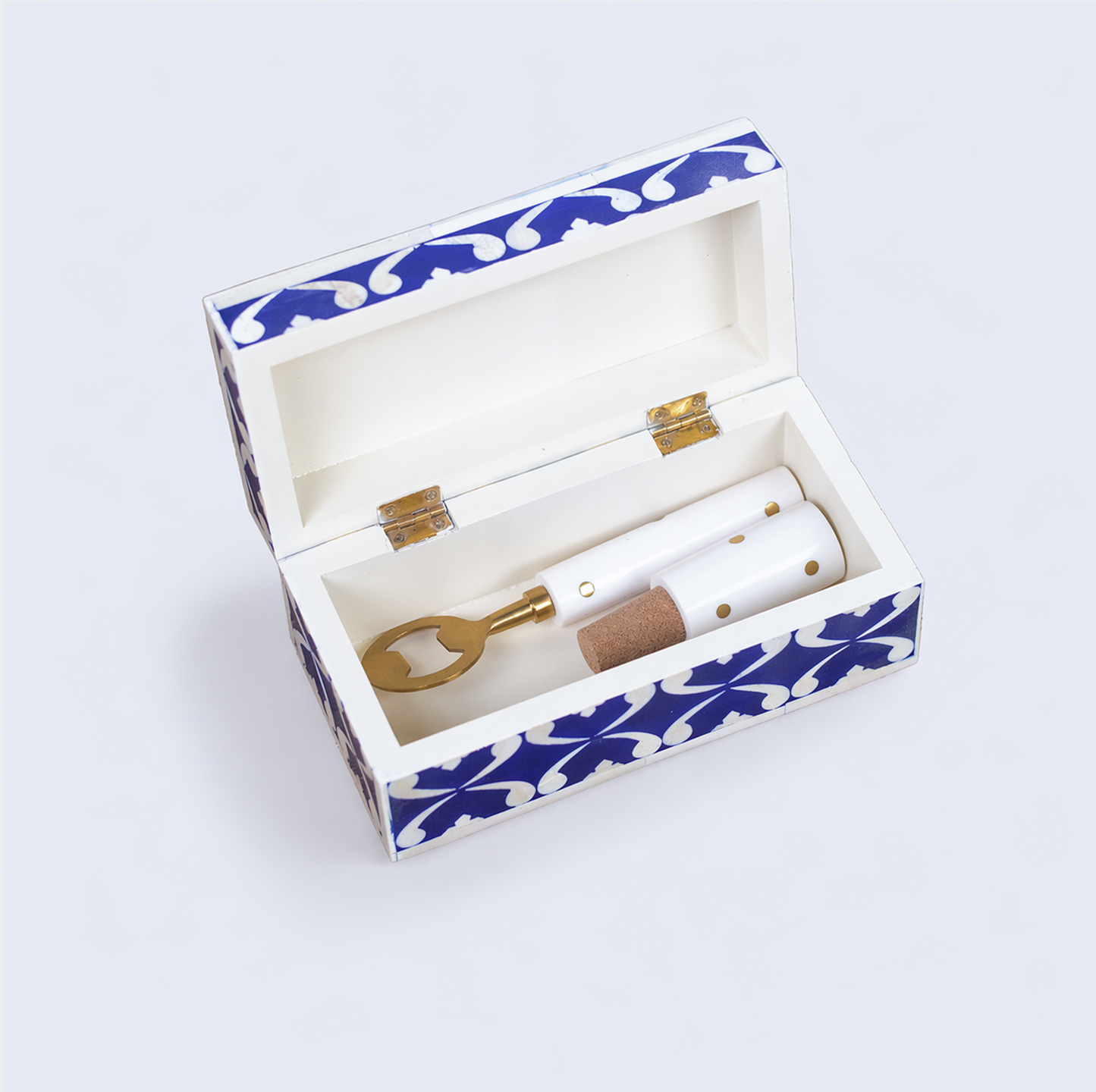 Lattice Bar Accessories Gift Set, Wooden Box with Bottle Opener & Stopper