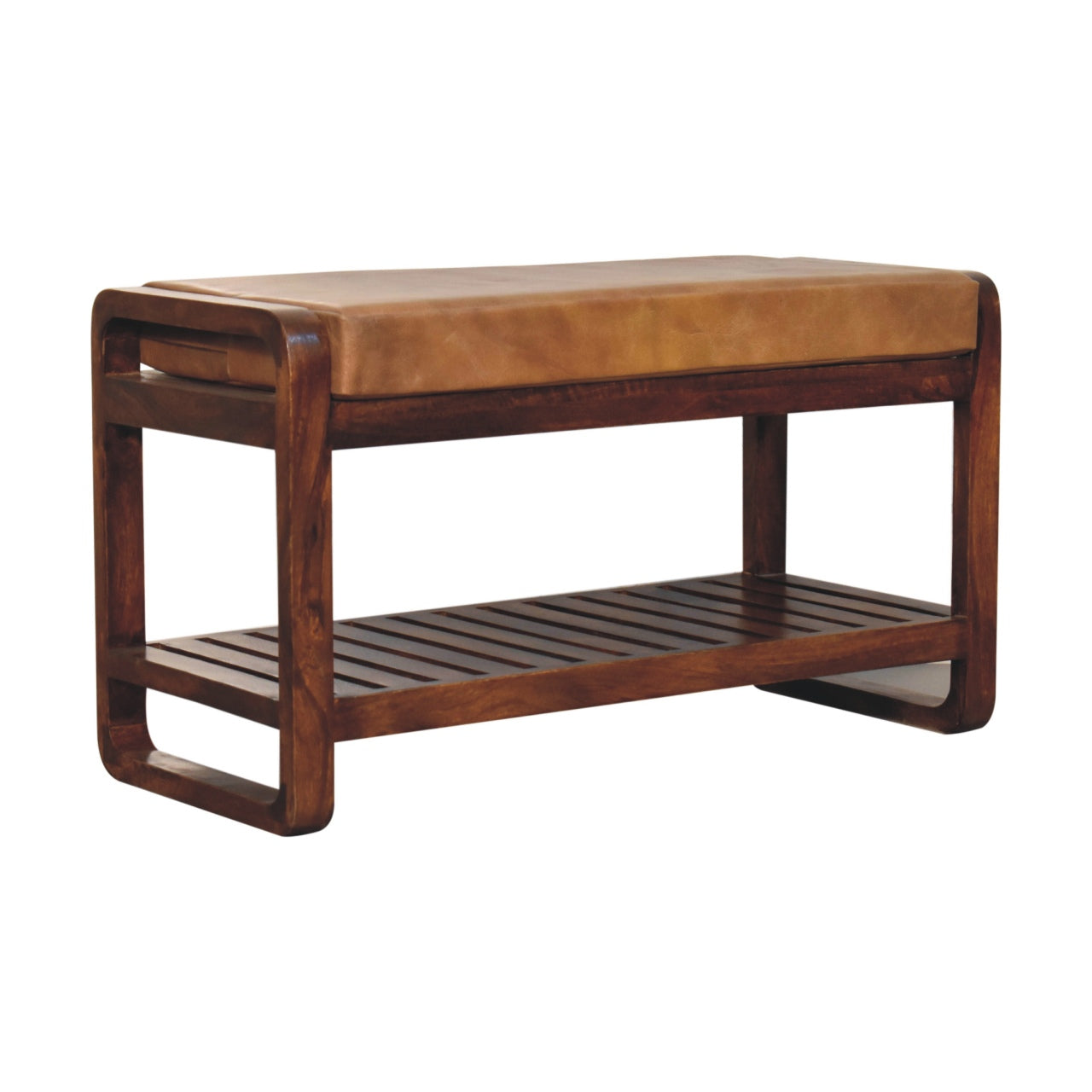 Solid Wood Small Buffalo Slatted Bench