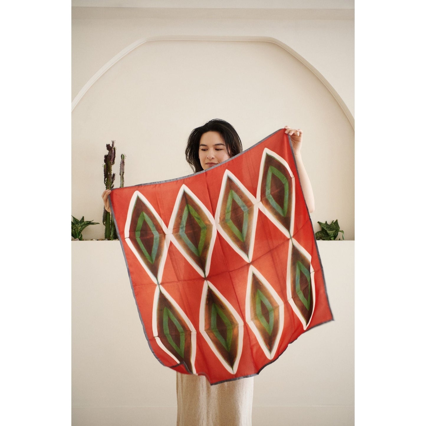 Fawn Square Silk Artisanal Scarf In Multicolor Hand Crafted Shibori Print