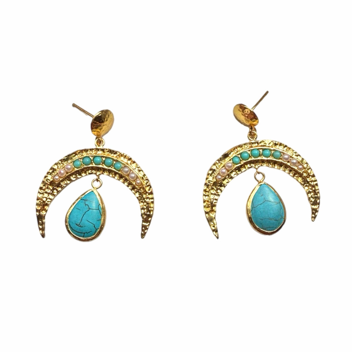 Turquoise and Pearl Cresent Horn Earrings