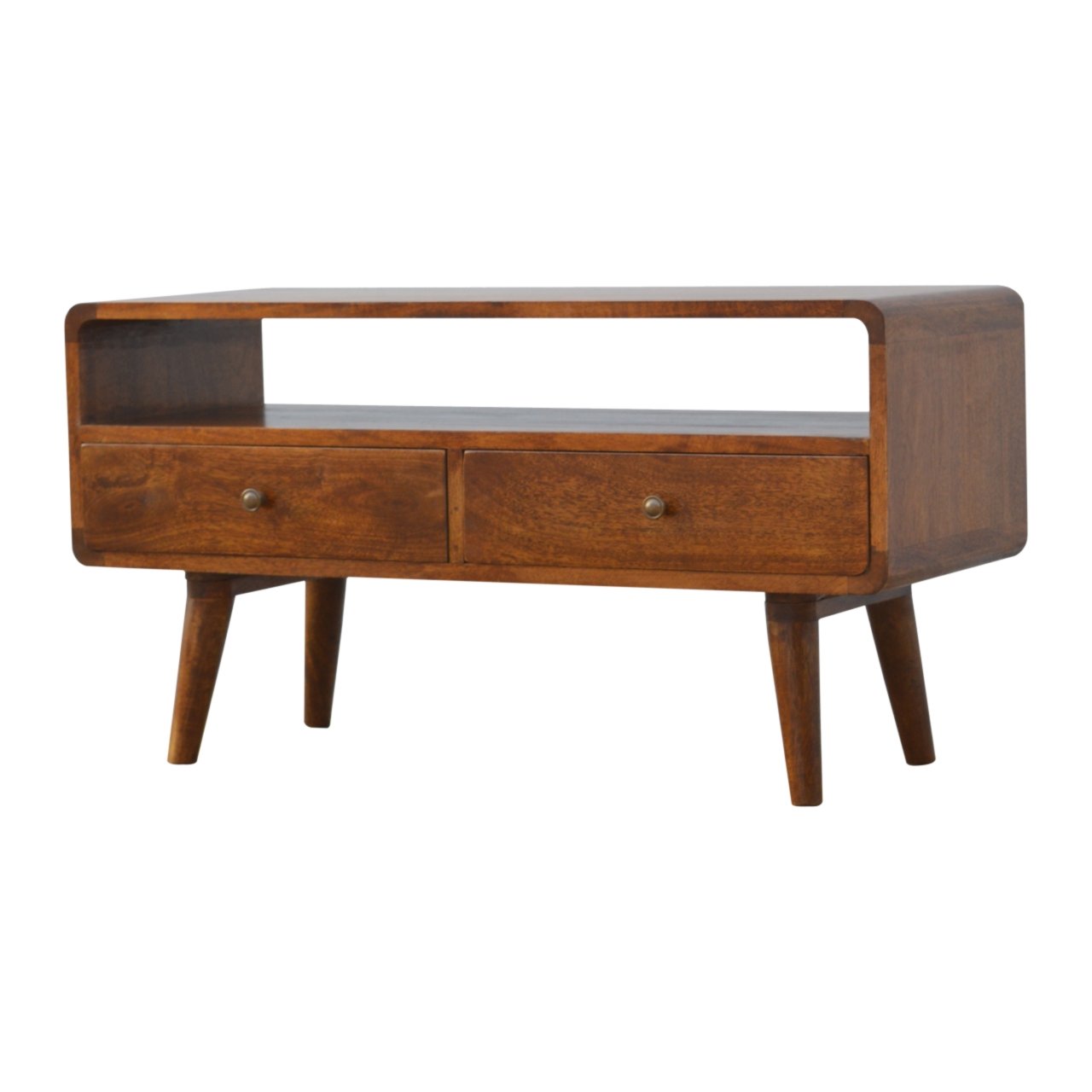 Solid Wood Curved Chestnut Media Unit