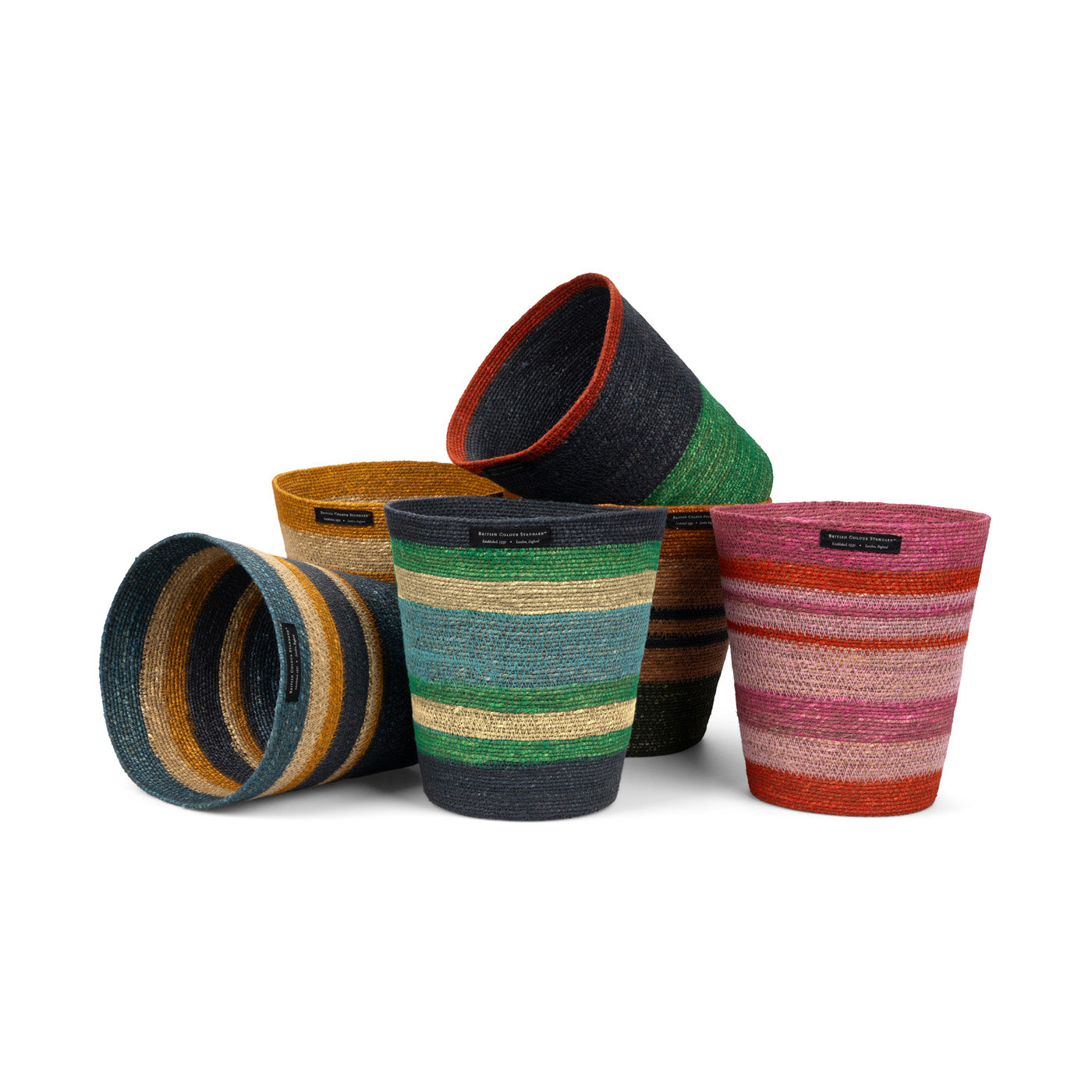 Striped Seagrass Waste Paper Baskets - Mixed Set of 6