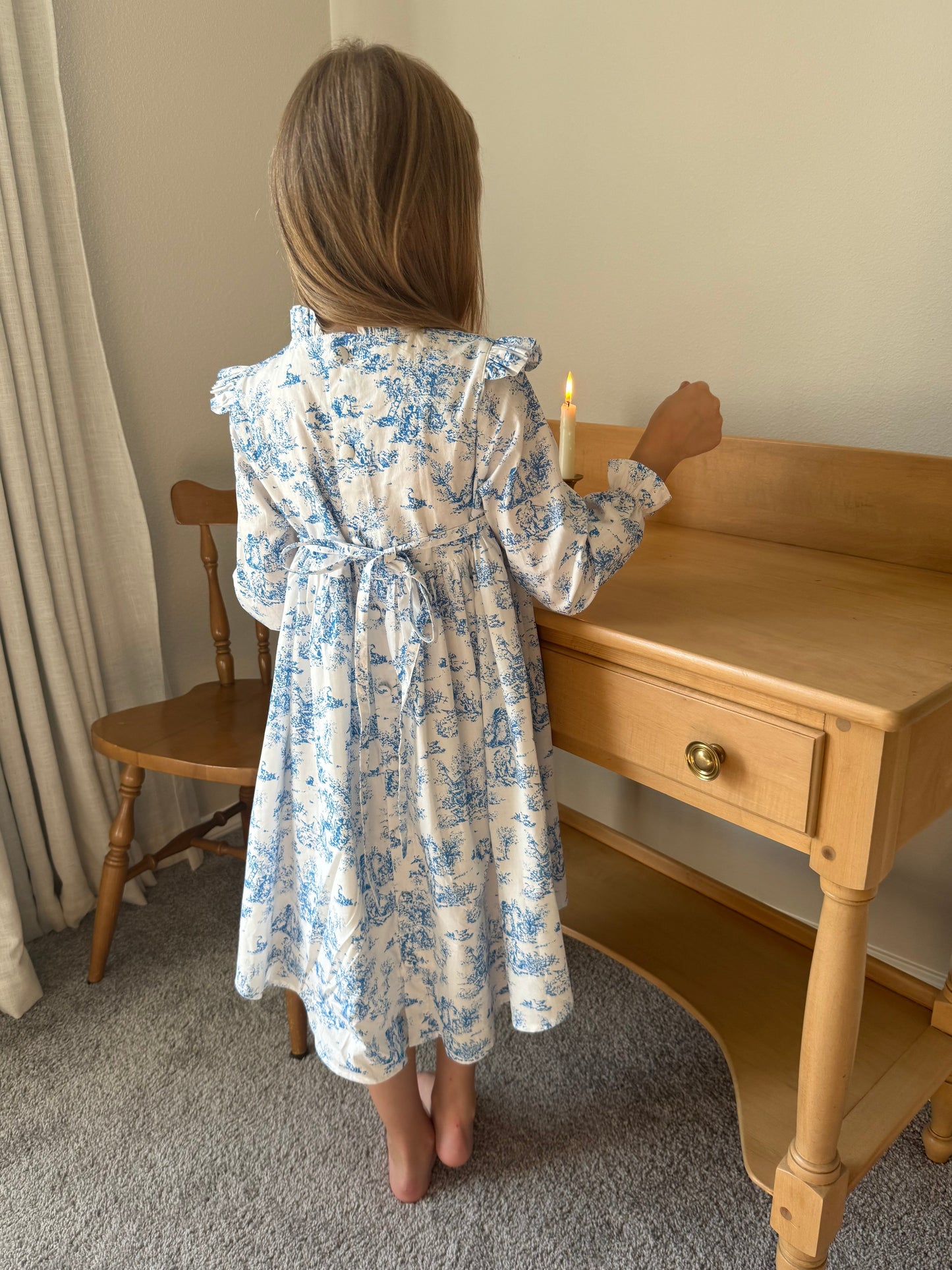 Aoki Dress-Blue Toile | Long Sleeve