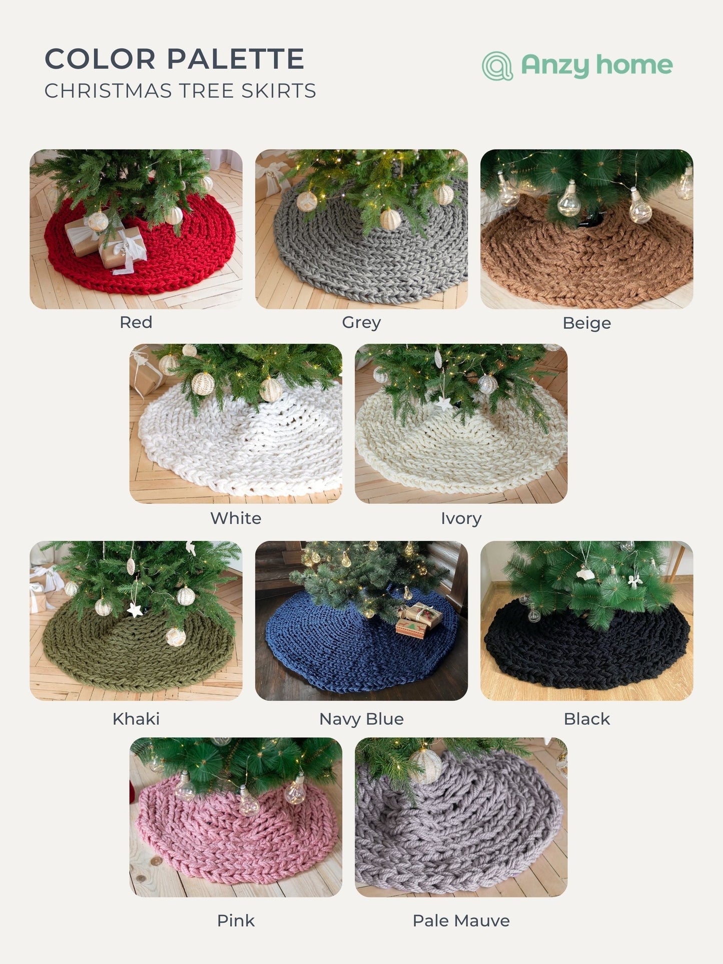 Gray Chunky-Knitted Christmas Tree Skirt | US Stock