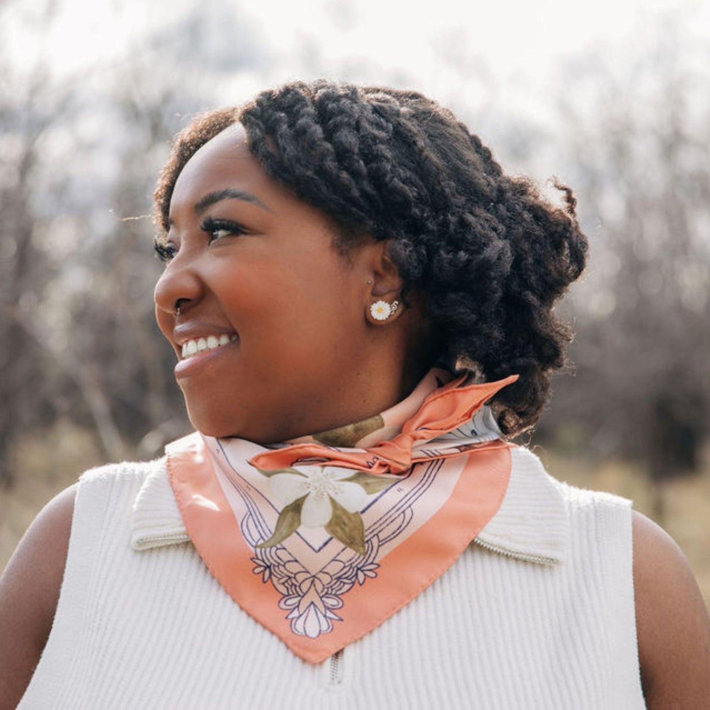100% Silk Scarf: Columbine - Flowers & Butterflies