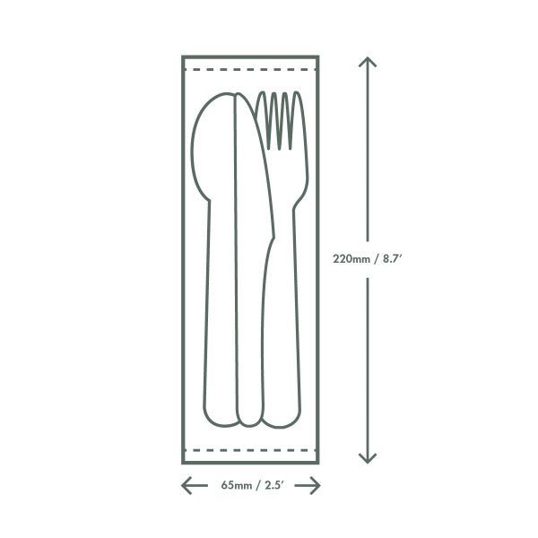 Vegware Compostable CPLA Cutlery Kit with Napkin, Knife, Fork & Spoon, White (QTY 250), SKU VW-KFSWN