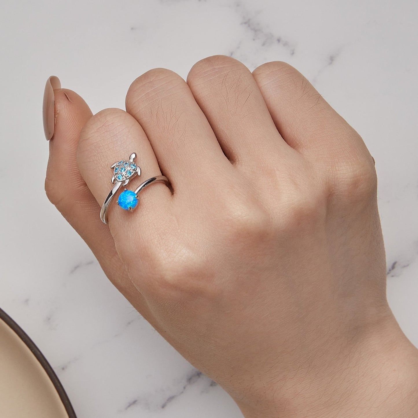 925 Sterling Silver Ring with Pavé Set CZ and Translucent Opal, 1.5mm Width for Women
