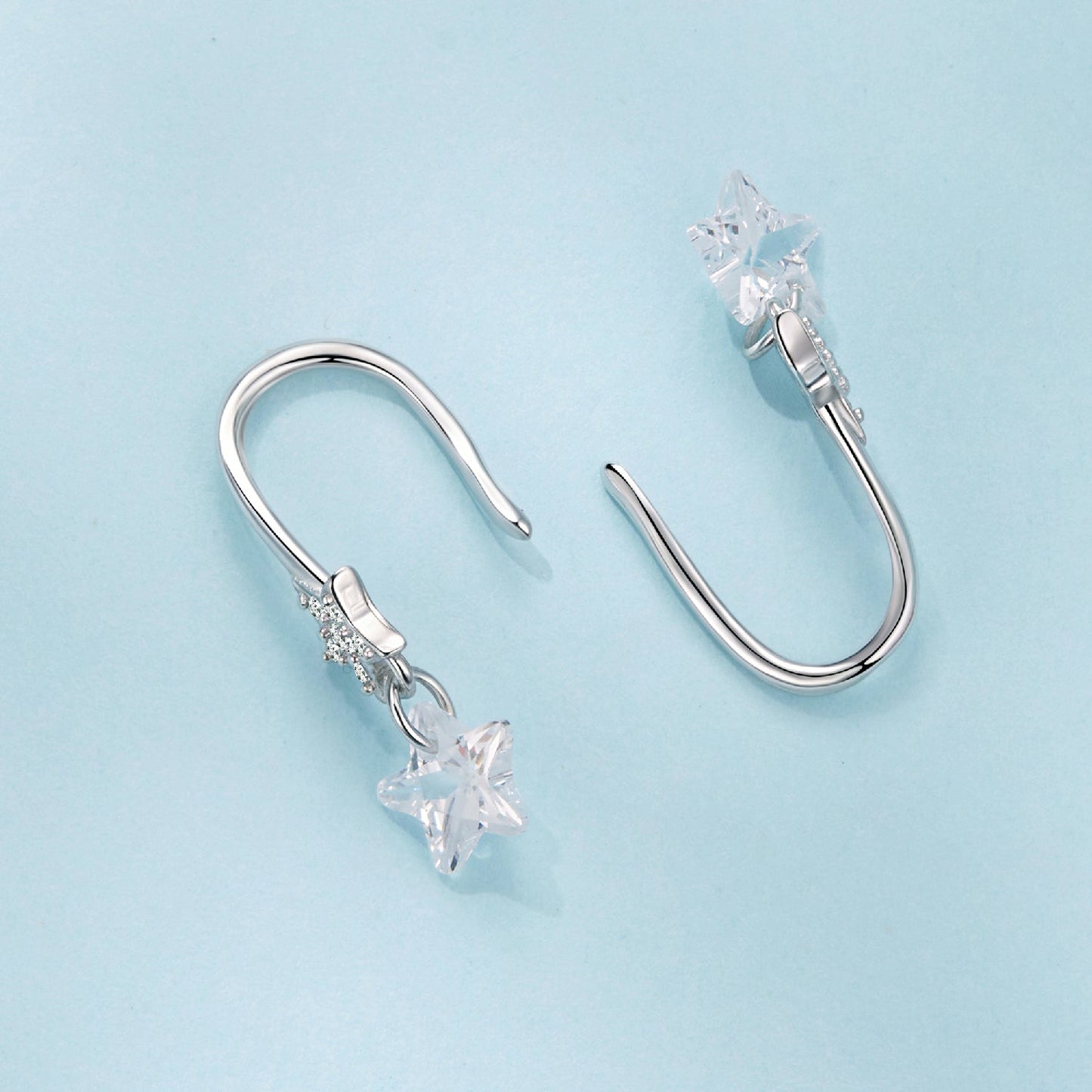 925 Sterling Silver Earrings with Pavé Setting CZ, White Gold Plating, 2.1*0.6cm, for Women