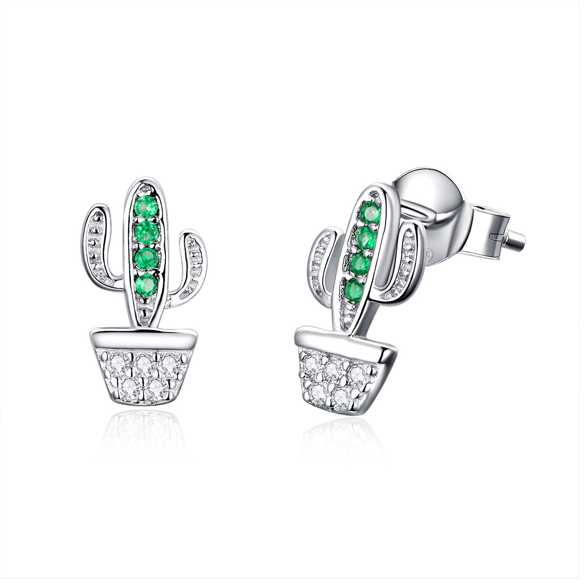 925 Sterling Silver Earrings with CZ - 1.0*0.6cm, Plated Platinum, Pavé Setting for Women