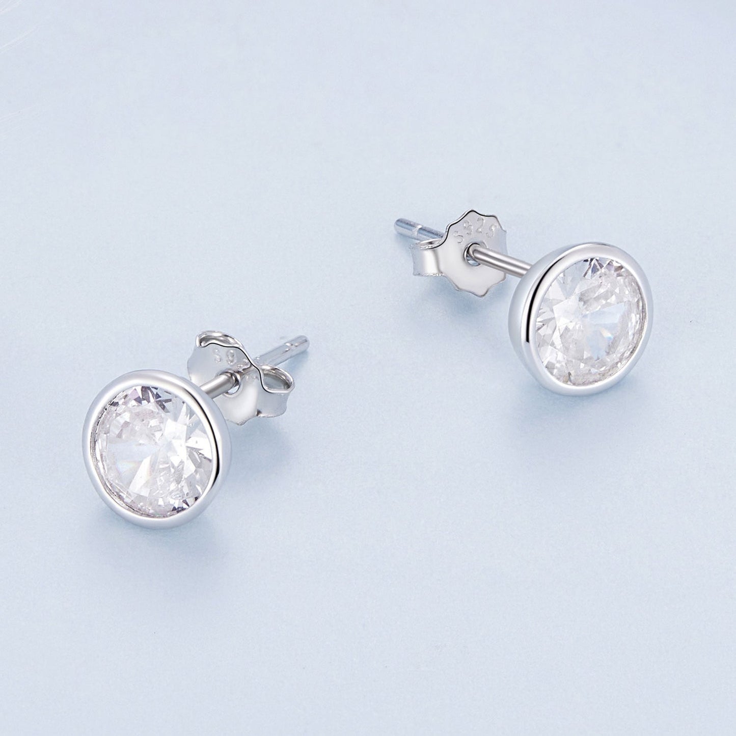 925 Sterling Silver Earrings with Pavé Setting CZ, 7mm, Plated Platinum for Women