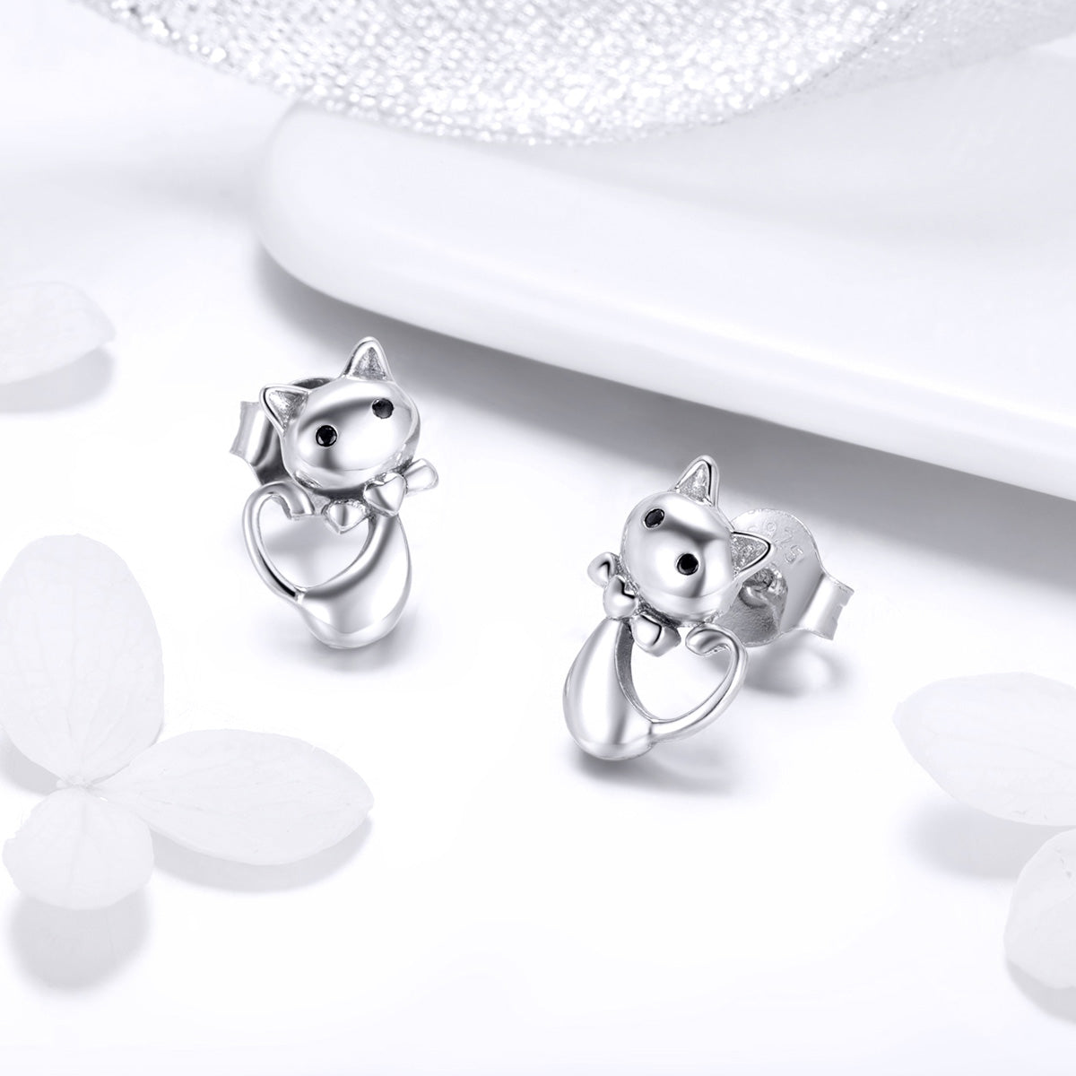 925 Sterling Silver Earrings with Pavé Setting in Oxidized Finish