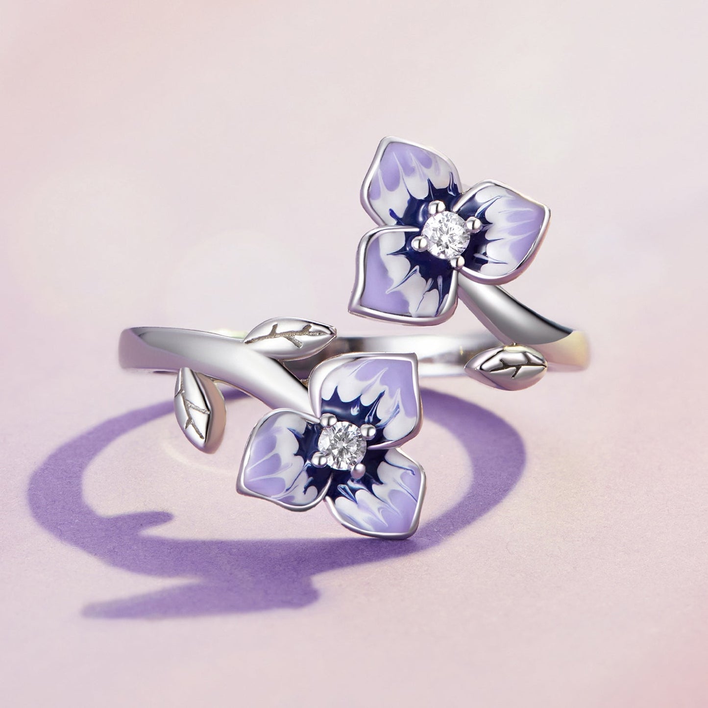 S925 Sterling Silver Enamel CZ Pavé Setting Ring for Women