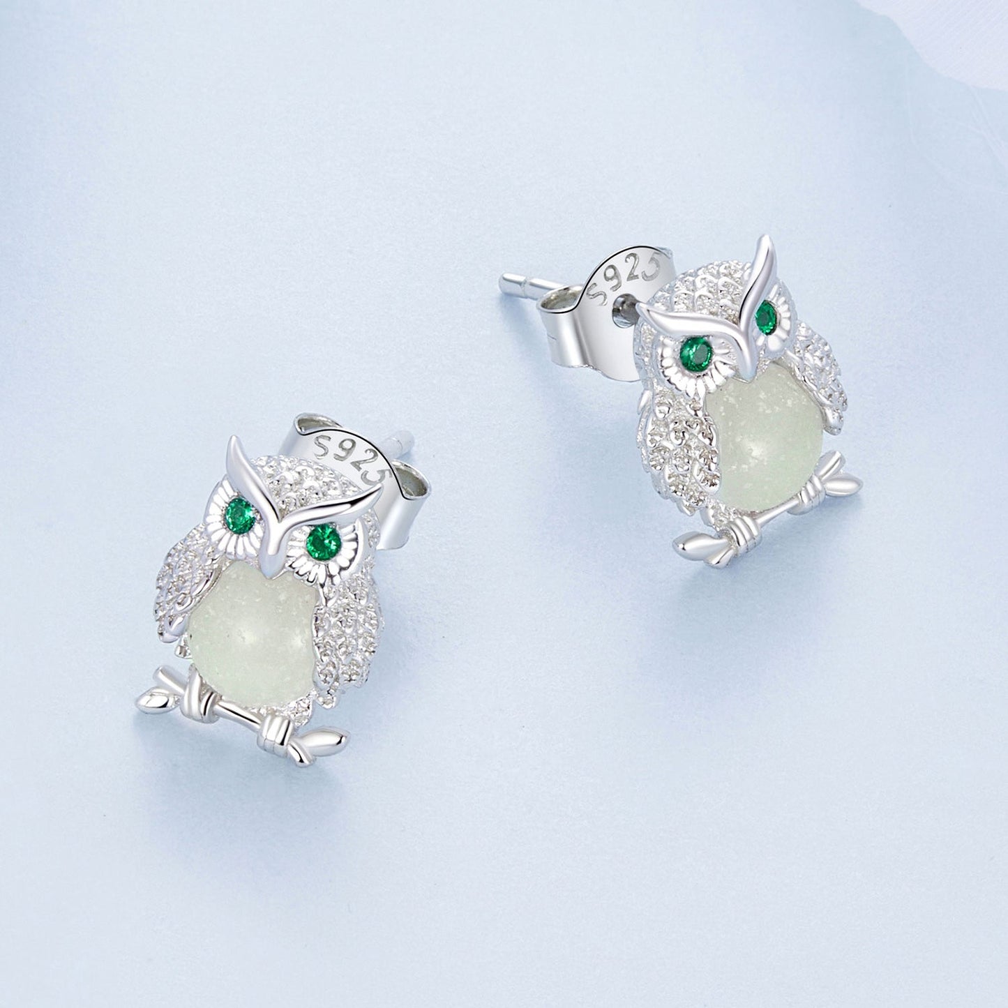 925 Sterling Silver Plated Platinum Luminous Stone Earrings 10*8mm for Women