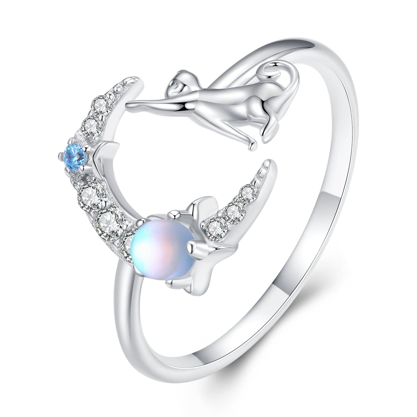 925 Sterling Silver Moonstone Ring with Pavé Setting CZ