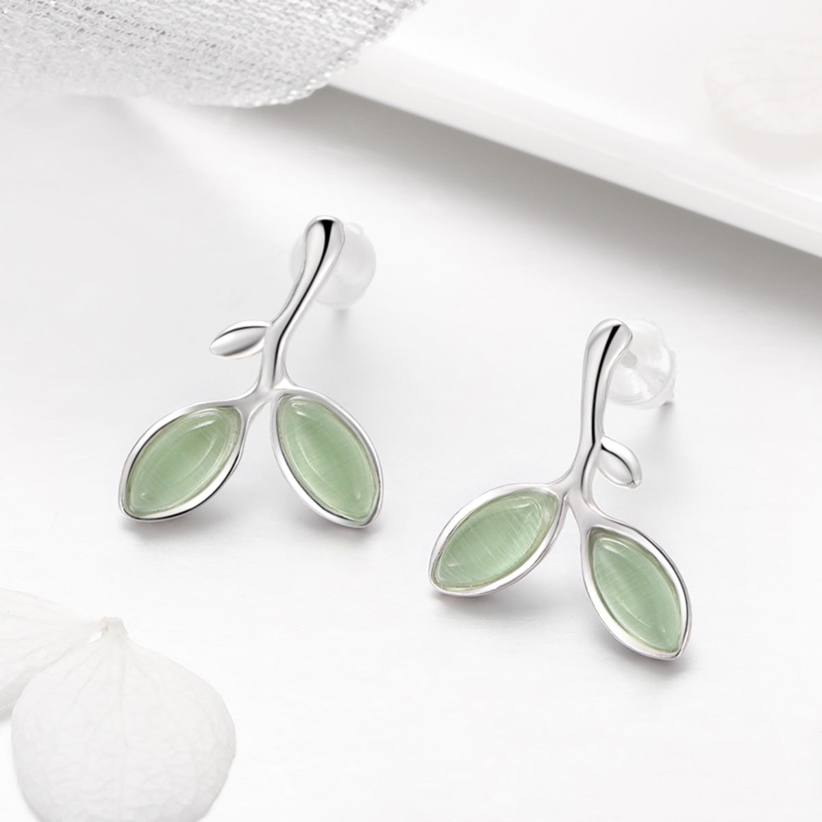 925 Sterling Silver Earrings with Synthetic Opal 1.5*1.3cm