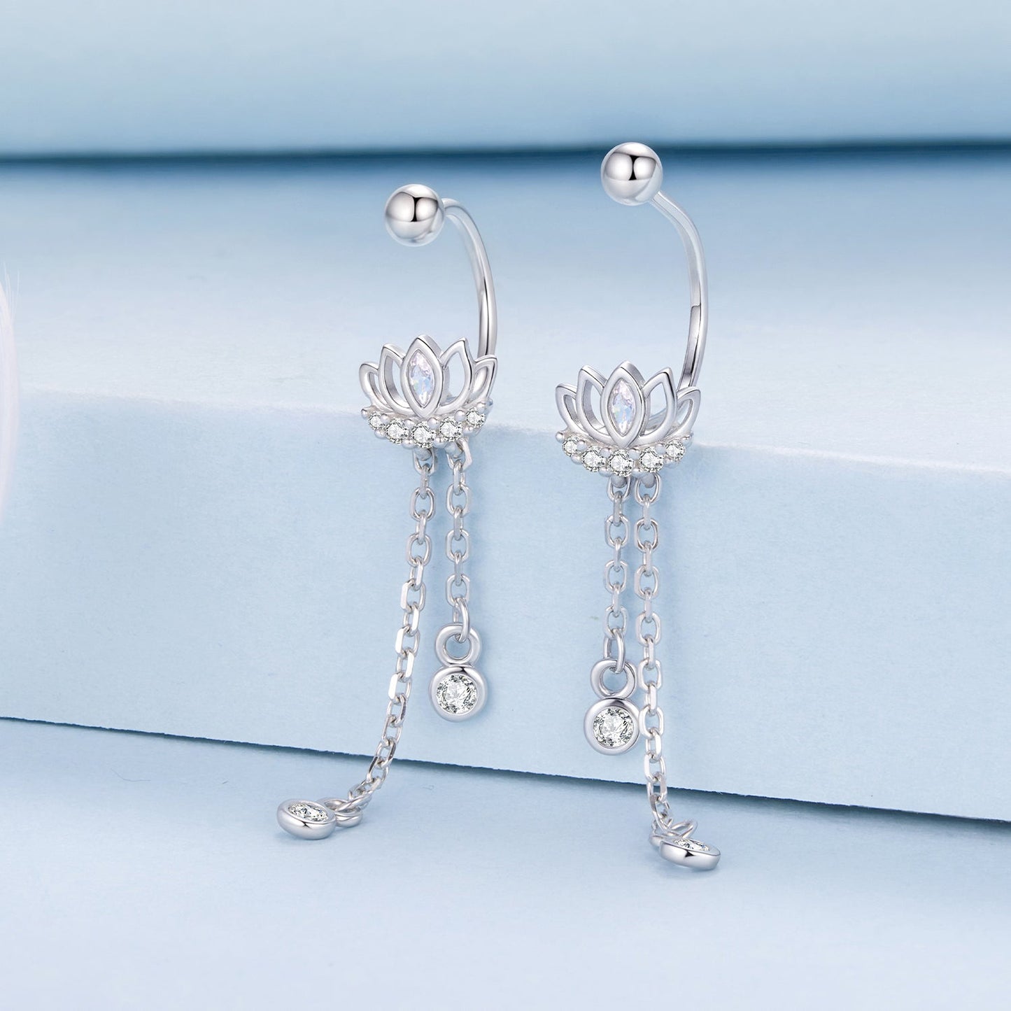 925 Sterling Silver Earrings with Pavé CZ in White Gold Plating - 3.1 x 0.7 cm for Women