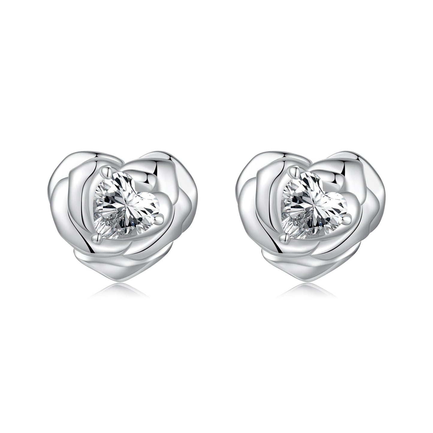 925 Sterling Silver Earrings with Pave Setting CZ and White Gold Plating