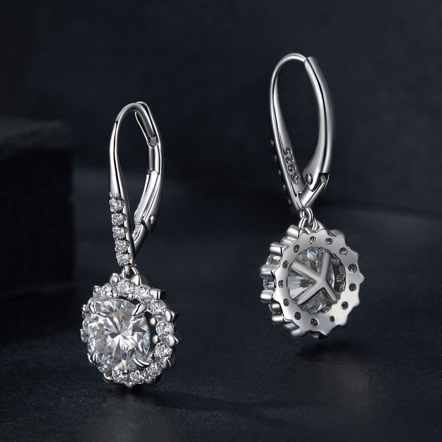925 Sterling Silver Moissanite 1ct Earrings 26x11mm Pavé White Gold for Women