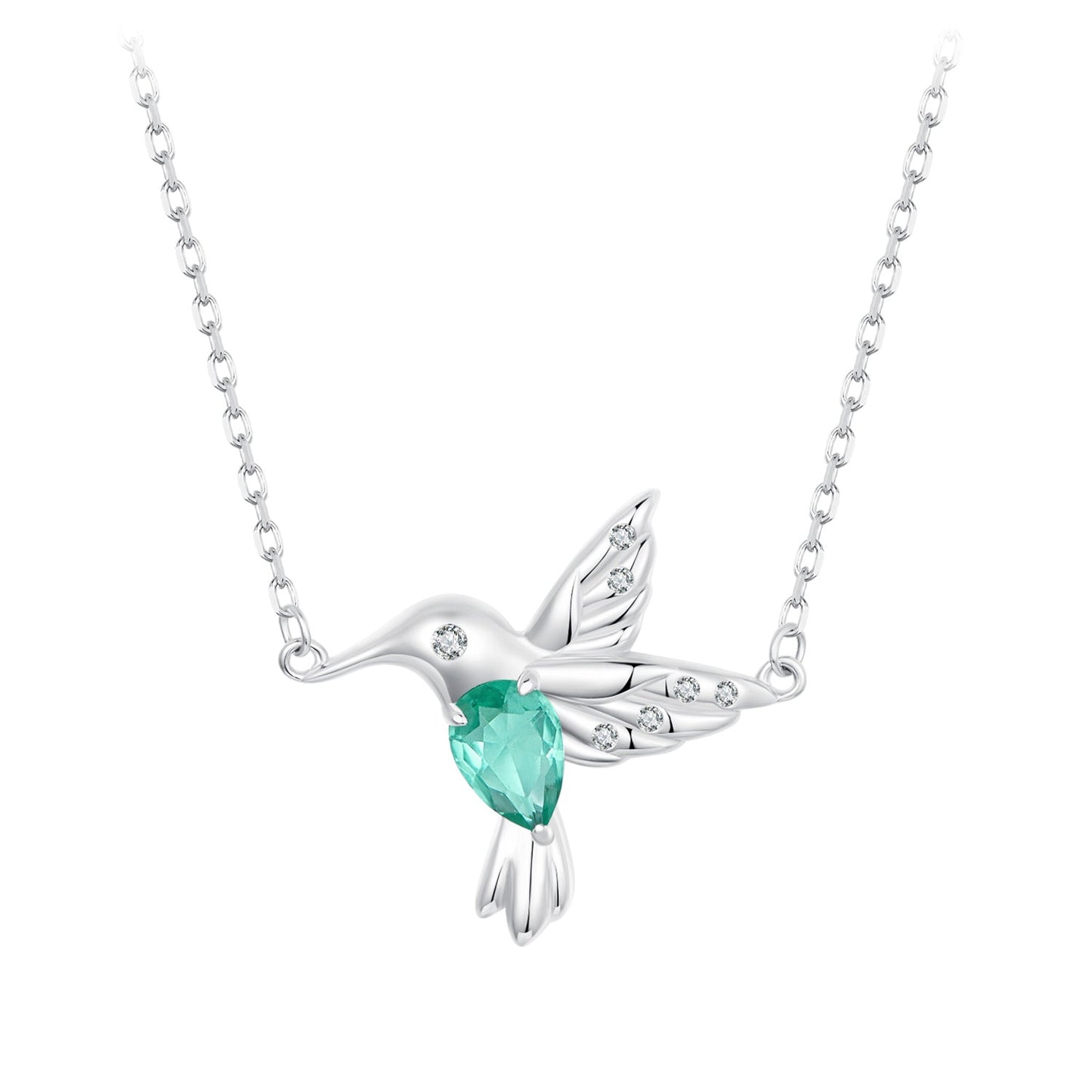 925 Sterling Silver Necklace with Transparent Glass and CZ in White Gold Plating for Women