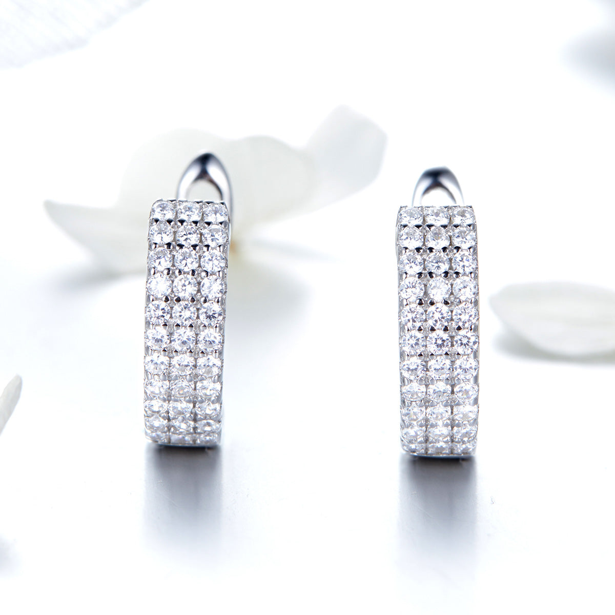 925 Sterling Silver Earrings with Pavé Setting CZ 1.3*0.4cm