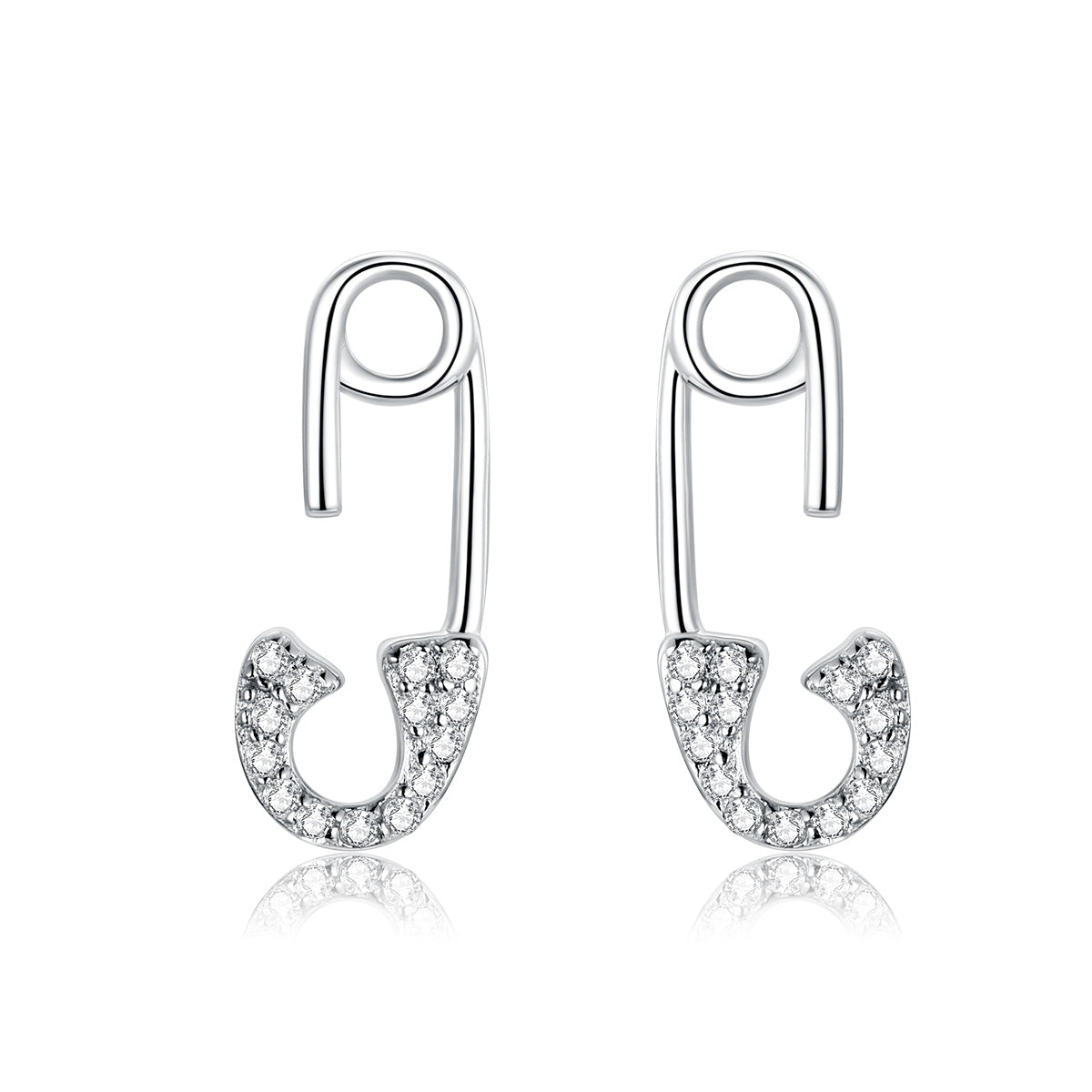 925 Sterling Silver Earrings for Women - 1.7x0.6cm, Platinum Plated with Pavé Setting CZ