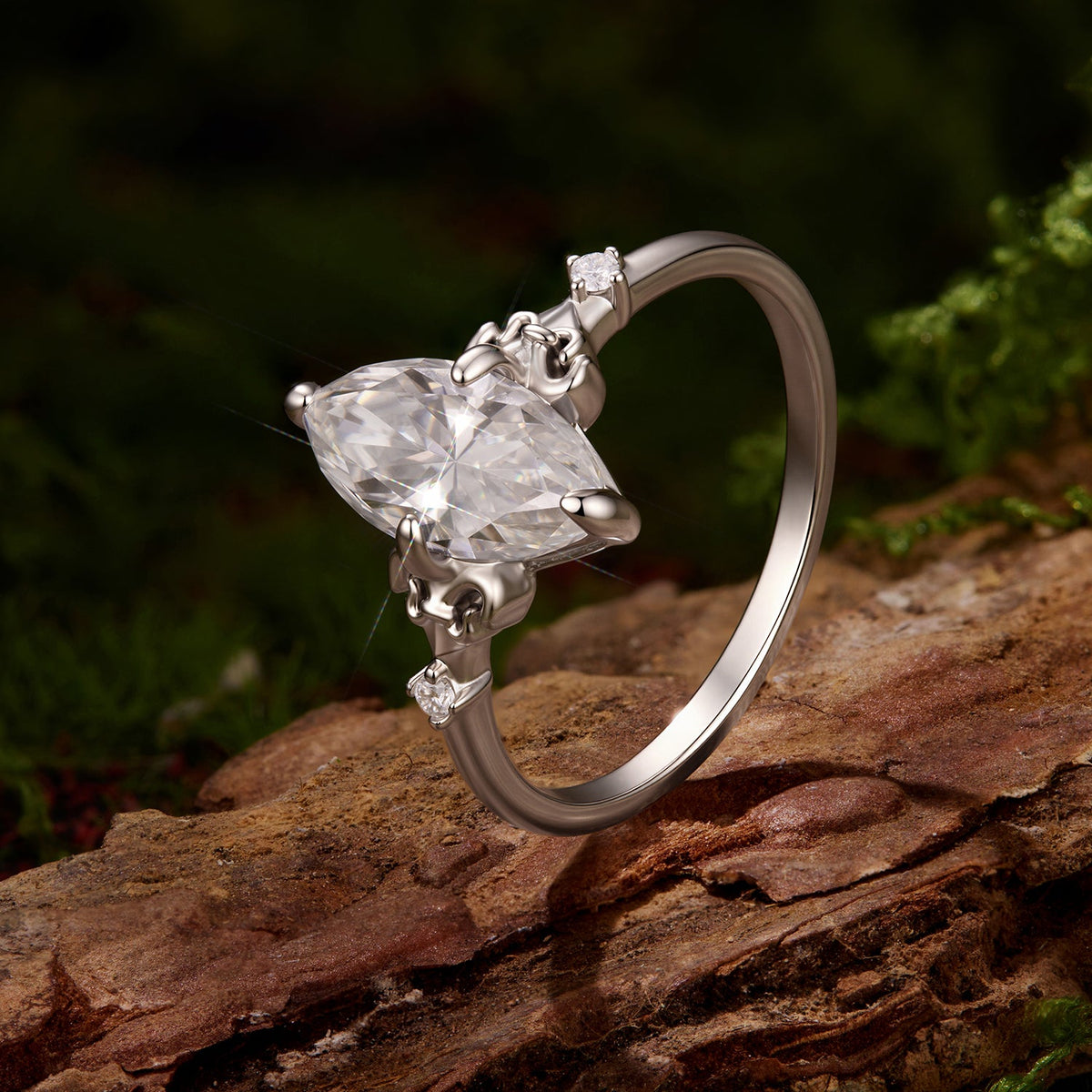 925 Sterling Silver White Gold Plated Moissanite Size 6 Ring for Women