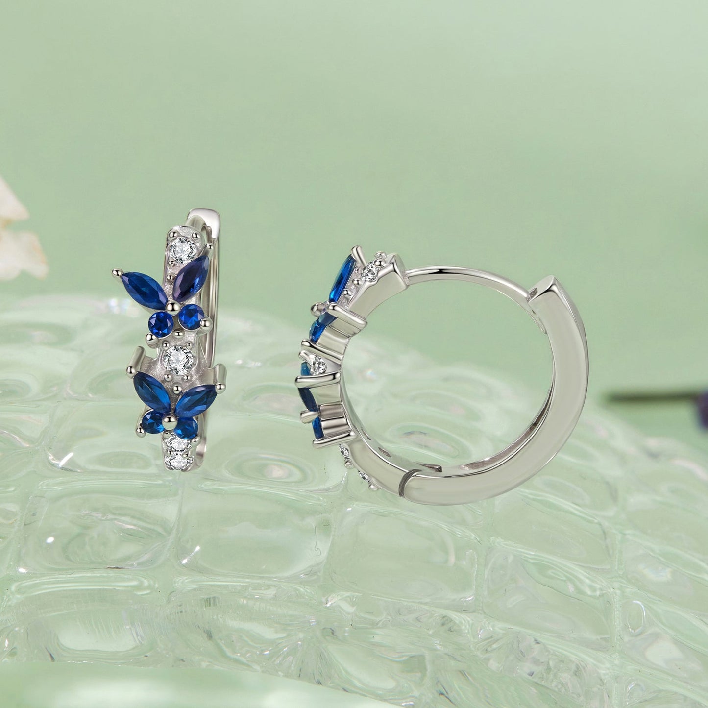 925 Sterling Silver White Gold Plated Hoop Earrings with Pavé Setting CZ for Women