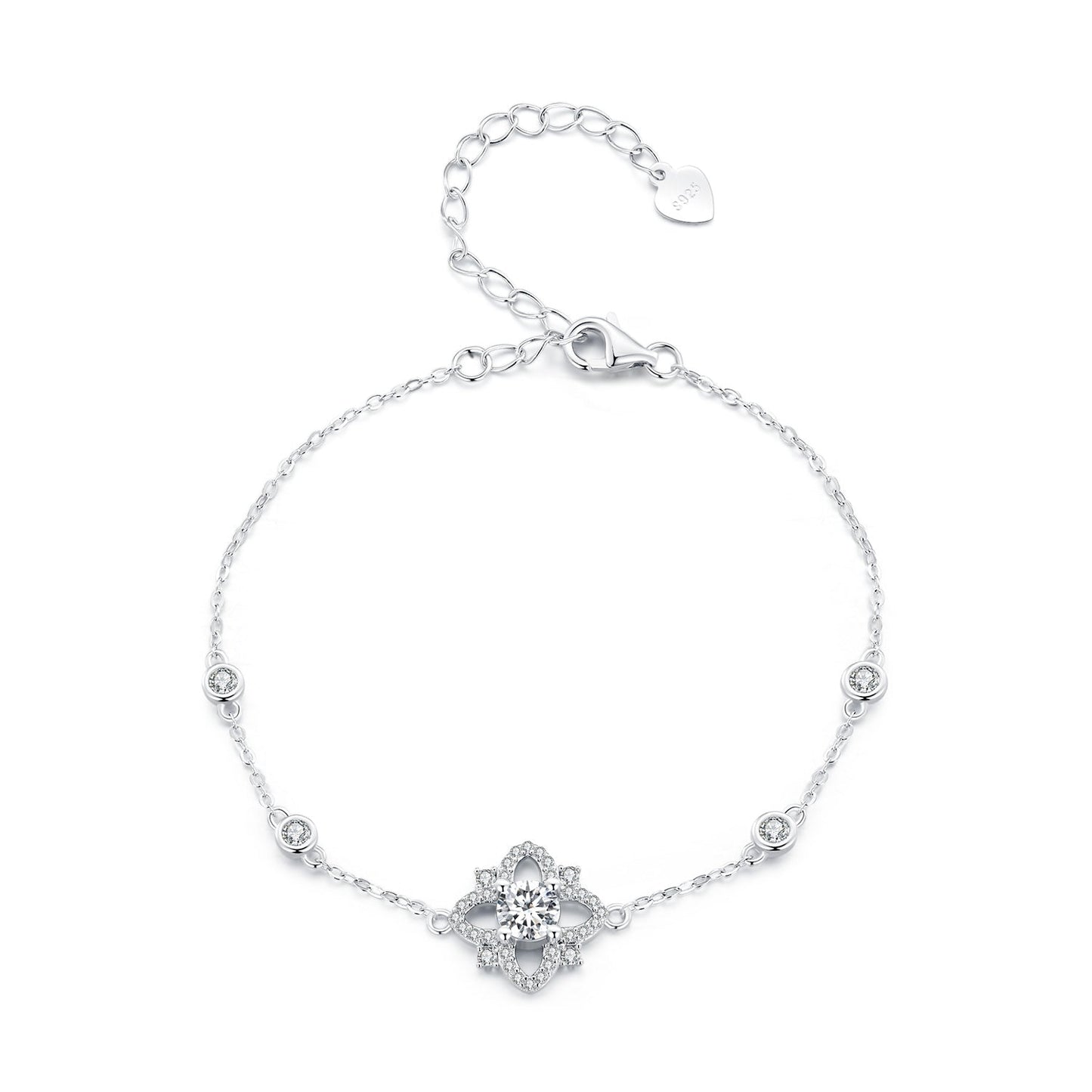 S925 Sterling Silver 0.5 Carat Moissanite Bracelet 16cm+5cm for Women