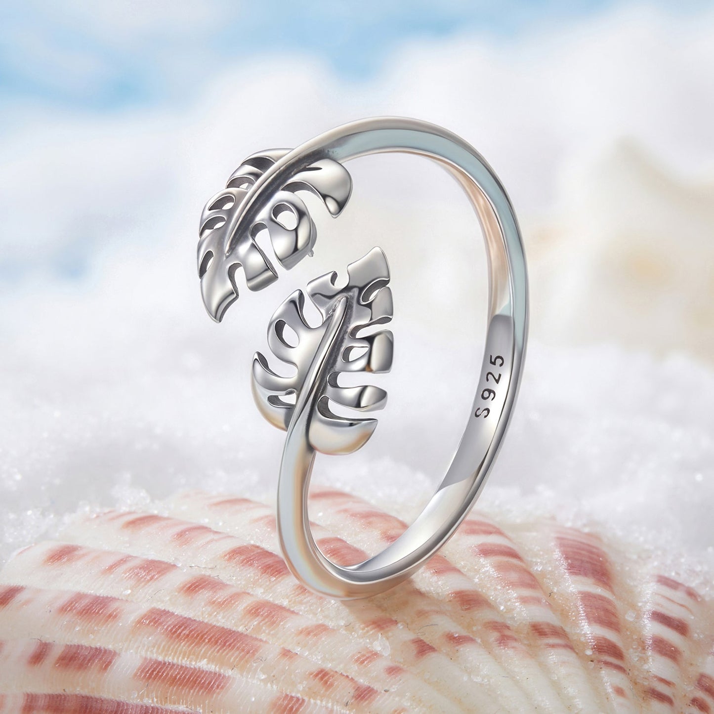 925 Sterling Silver Oxidized Leaf Ring for Women