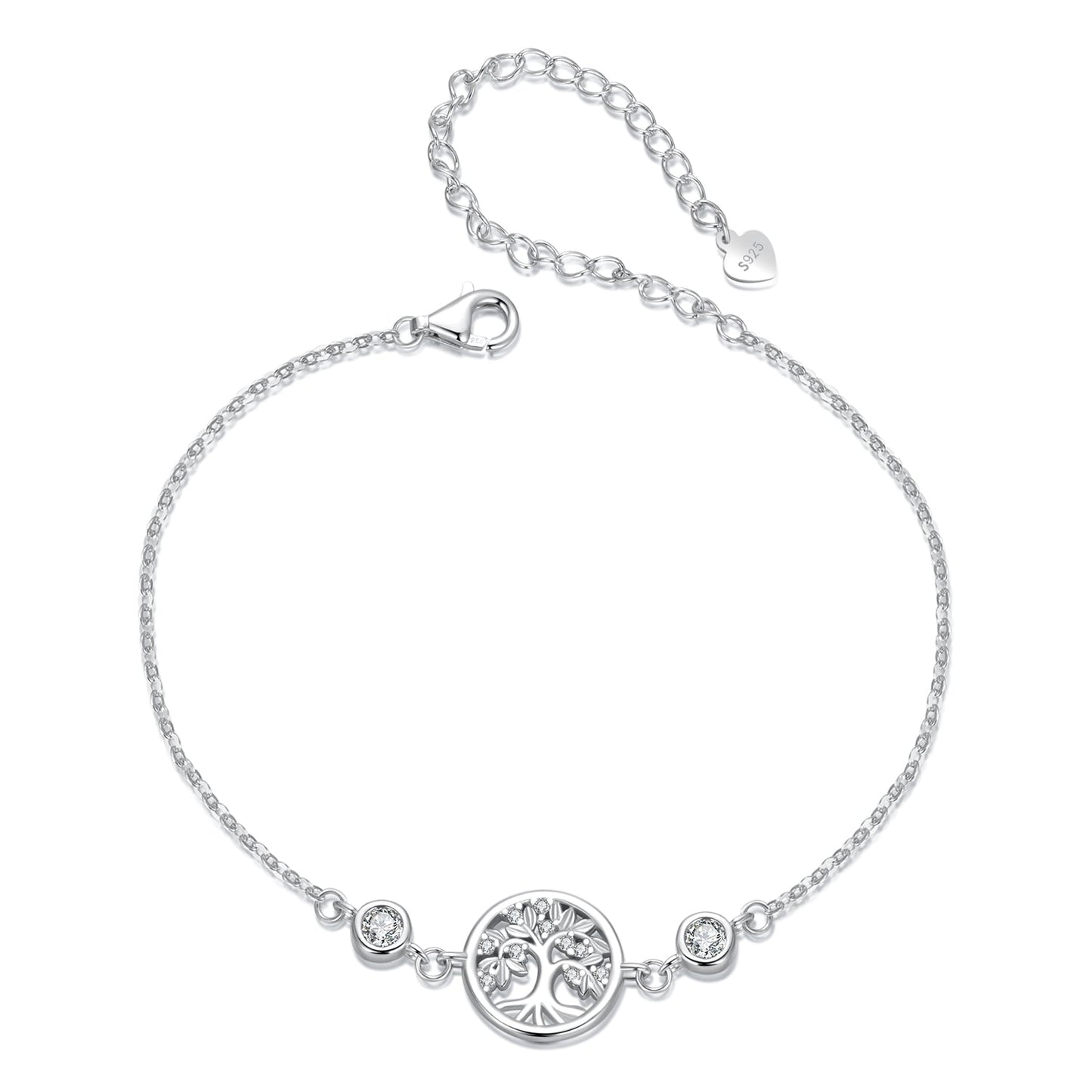 925 Sterling Silver White Gold Plated Bracelet with CZ Pendant