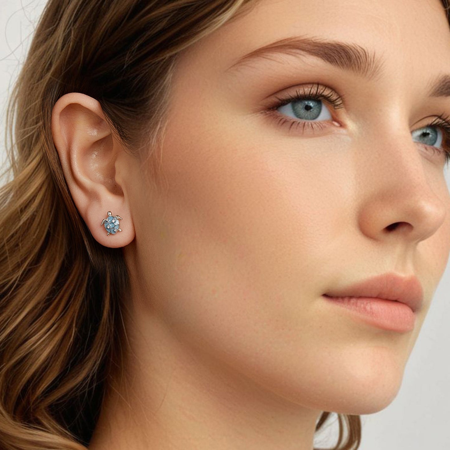 925 Sterling Silver Earrings with Enamel CZ in White Gold, 1.0x0.9cm for Women