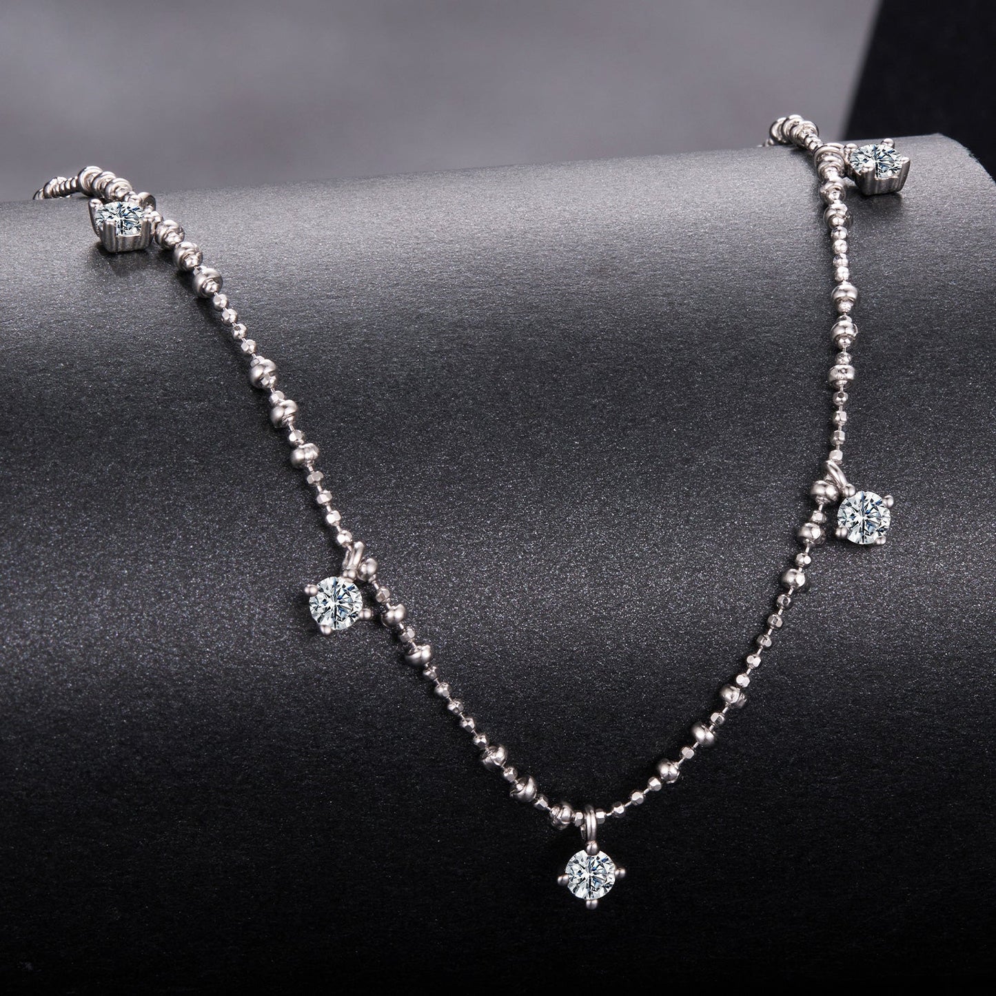 925 Sterling Silver 0.10ct Moissanite Necklace in White Gold, 40+5cm Chain for Women