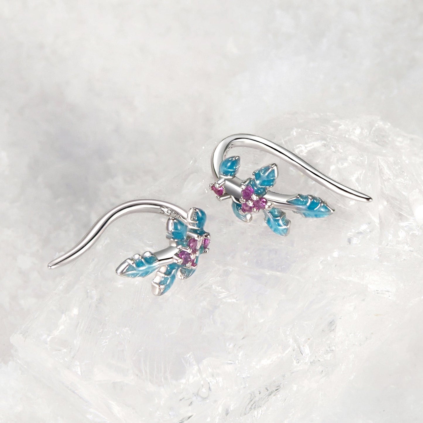 925 Sterling Silver White Gold Plated Enamel Earrings