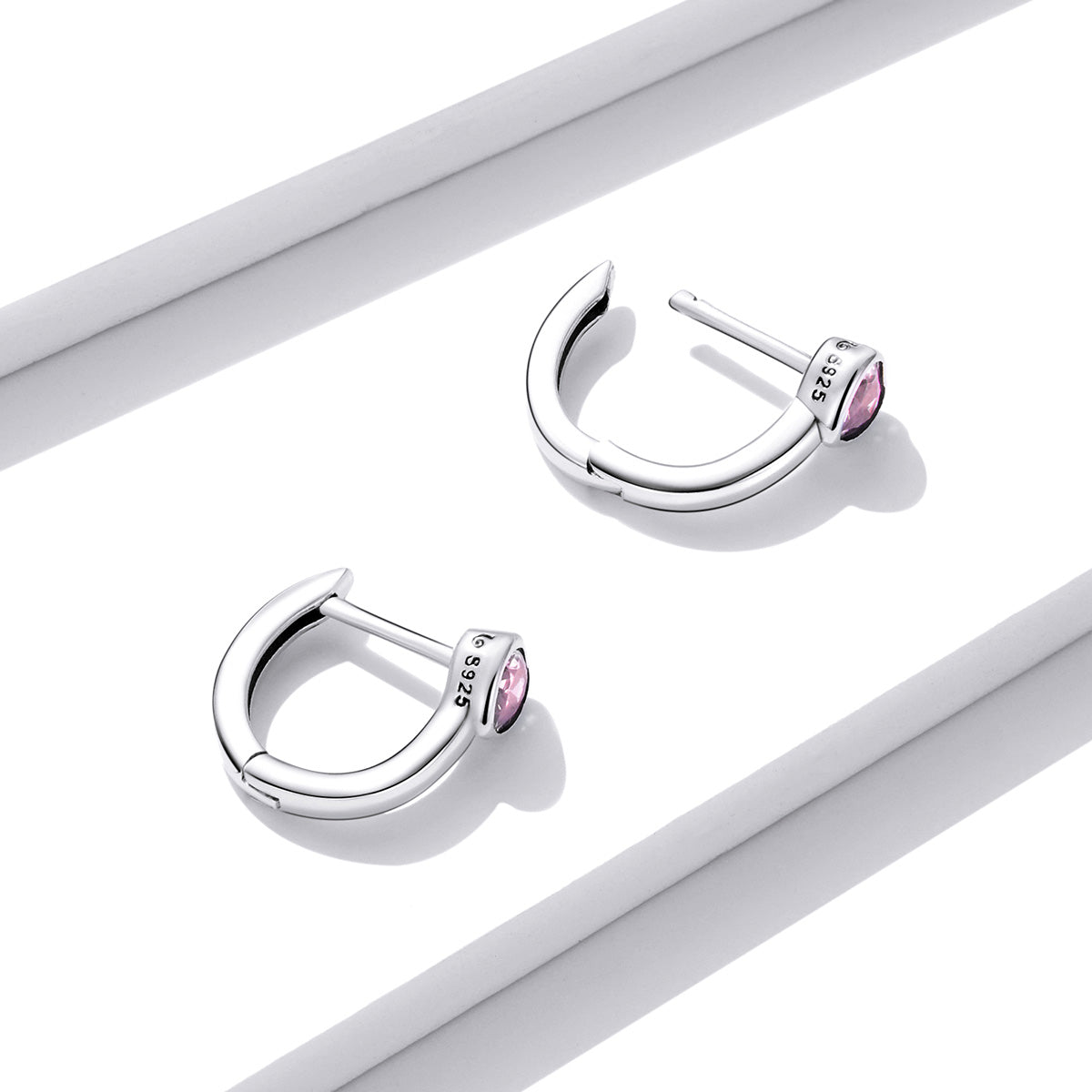 925 Sterling Silver Earrings with Pavé Setting CZ, Oxidized Silver, 1.2x0.5cm for Women