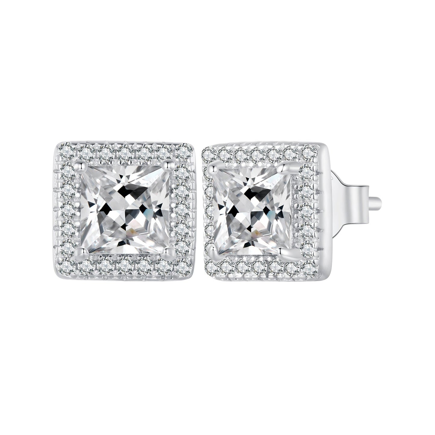 925 Sterling Silver Earrings with Pavé Setting CZ and Platinum Plating.