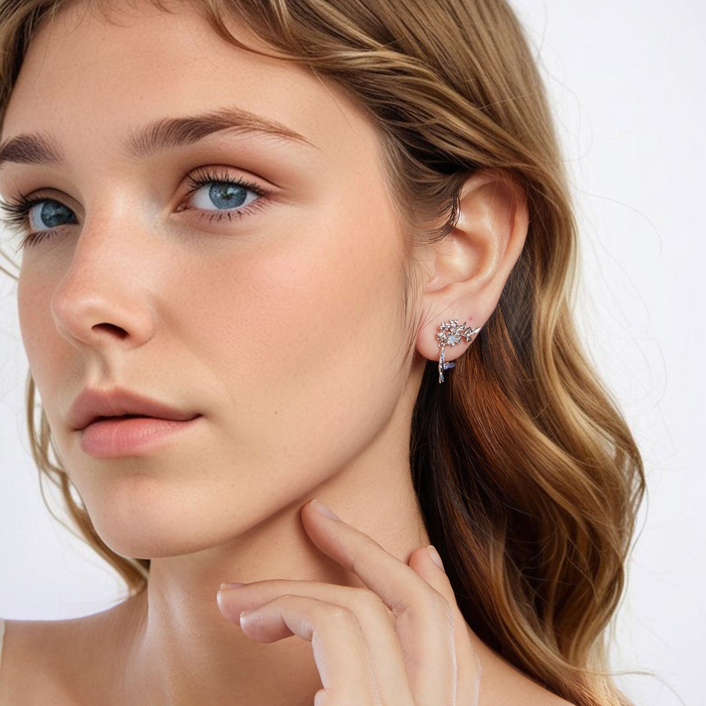 925 Sterling Silver Earrings with Nano Opal Stone and White Gold Plating